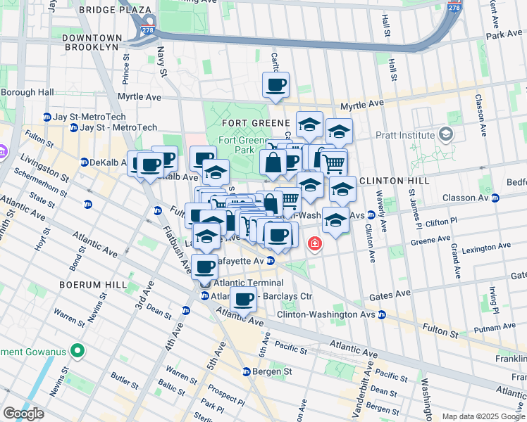 map of restaurants, bars, coffee shops, grocery stores, and more near in Brooklyn