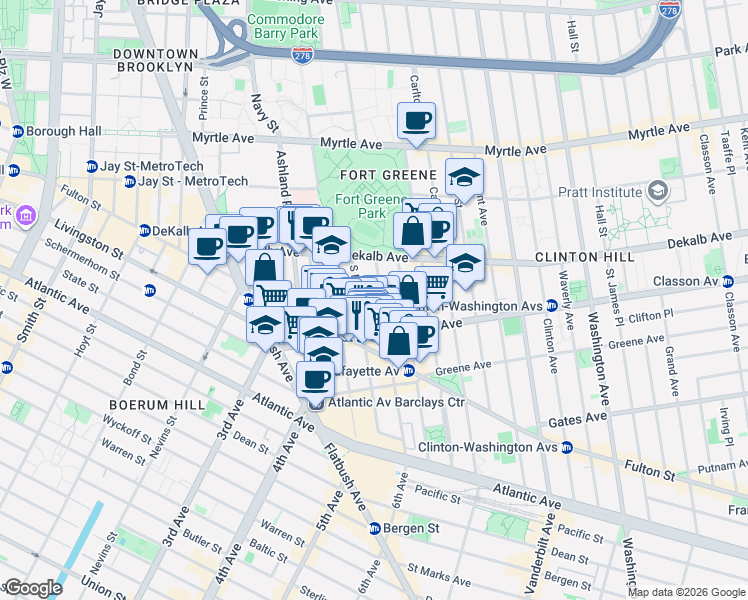 map of restaurants, bars, coffee shops, grocery stores, and more near in Brooklyn