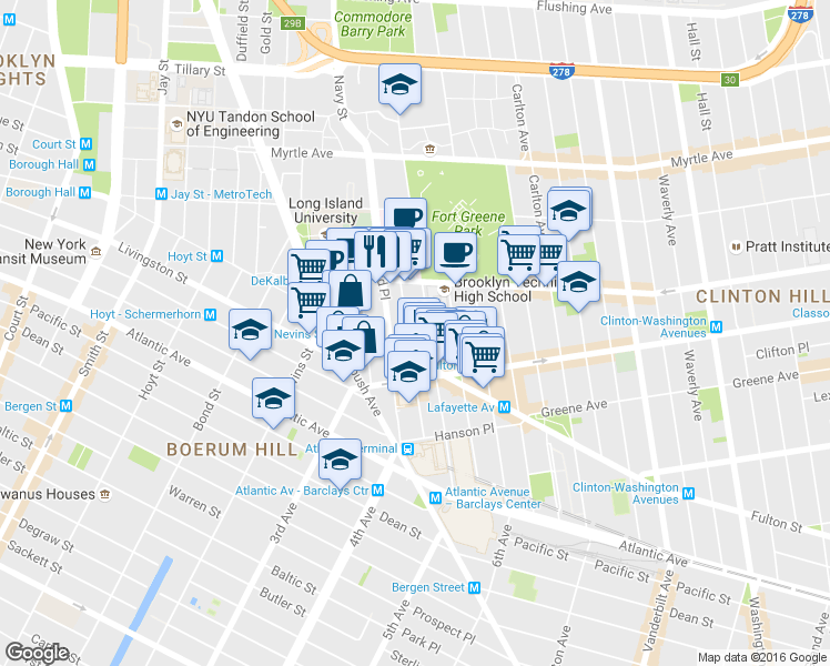 map of restaurants, bars, coffee shops, grocery stores, and more near 26 Fort Greene Place in Brooklyn