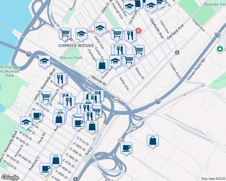 map of restaurants, bars, coffee shops, grocery stores, and more near 10 Catherine Court in Jersey City