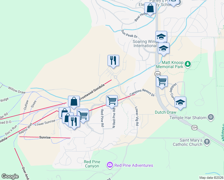 map of restaurants, bars, coffee shops, grocery stores, and more near 5 Cedar Lane in Park City