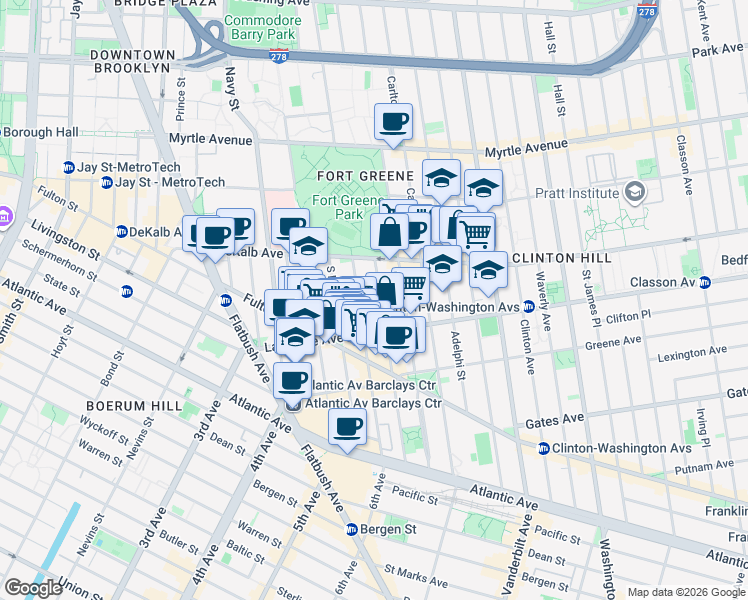 map of restaurants, bars, coffee shops, grocery stores, and more near in Brooklyn