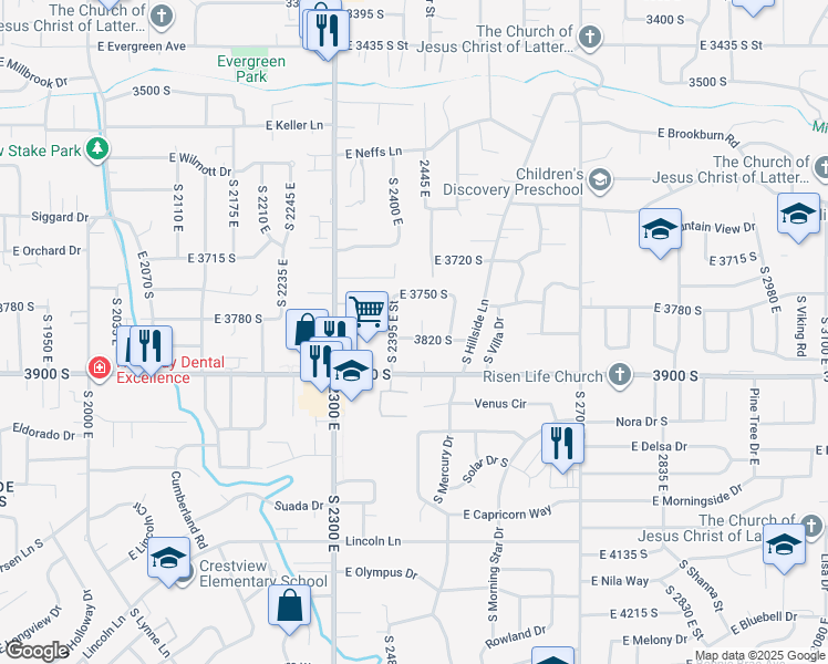 map of restaurants, bars, coffee shops, grocery stores, and more near 2415 East Arnett Drive in Salt Lake City