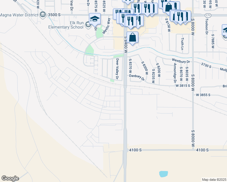 map of restaurants, bars, coffee shops, grocery stores, and more near 3830 Iron Monarch Drive in Magna