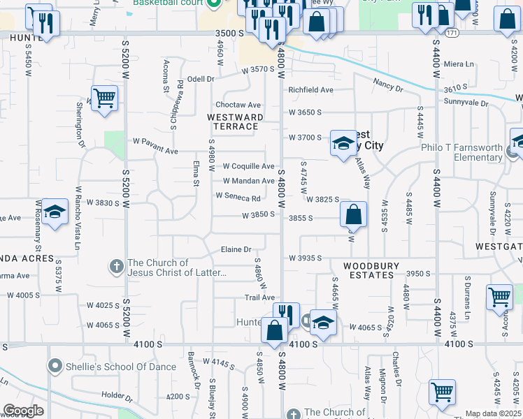 map of restaurants, bars, coffee shops, grocery stores, and more near 3815 4850 West in West Valley City