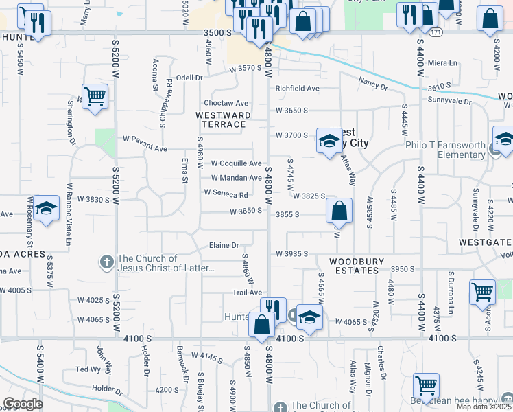 map of restaurants, bars, coffee shops, grocery stores, and more near 4832 West 3850 South in West Valley City