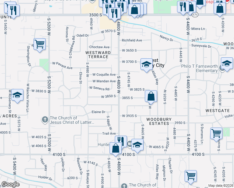 map of restaurants, bars, coffee shops, grocery stores, and more near 4812 West 3850 South in West Valley City