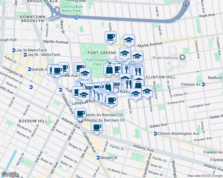 map of restaurants, bars, coffee shops, grocery stores, and more near 231 Cumberland Street in Brooklyn