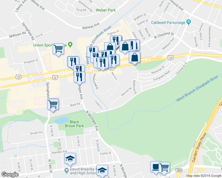 map of restaurants, bars, coffee shops, grocery stores, and more near 712 Pinehurst Court in Union