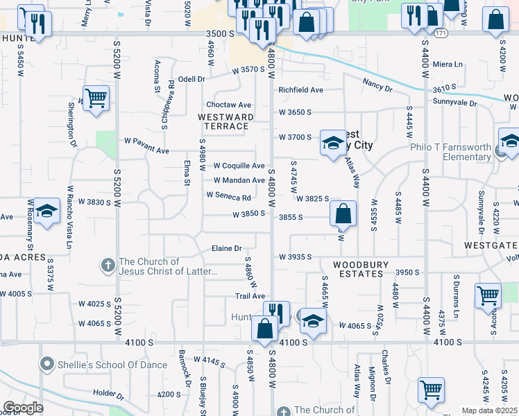 map of restaurants, bars, coffee shops, grocery stores, and more near 4832 West 3850 South in West Valley City
