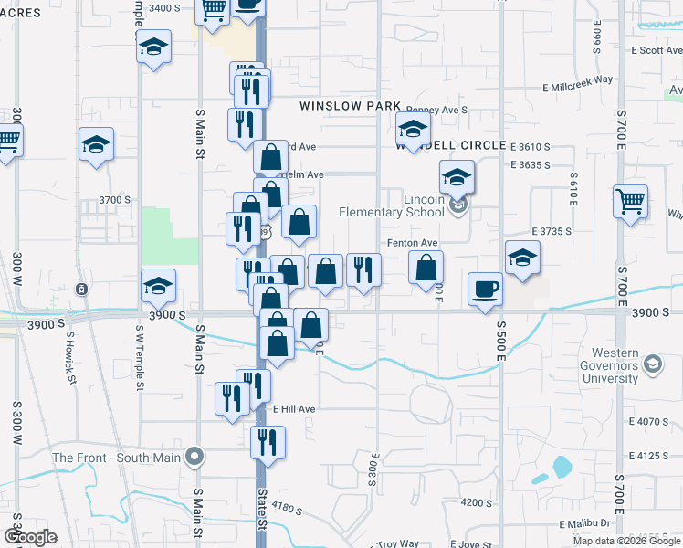 map of restaurants, bars, coffee shops, grocery stores, and more near 211 Rigdon Avenue in South Salt Lake