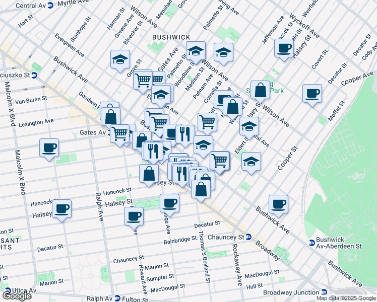 map of restaurants, bars, coffee shops, grocery stores, and more near in Brooklyn