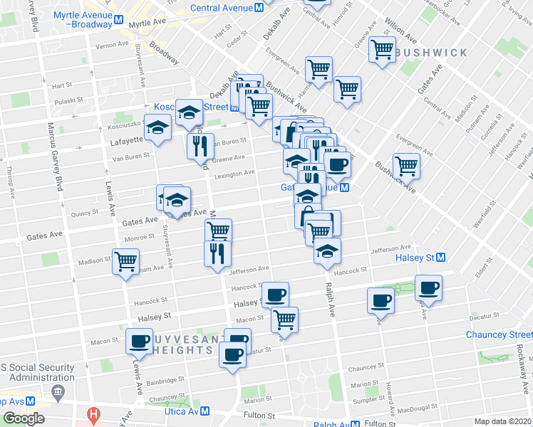 map of restaurants, bars, coffee shops, grocery stores, and more near in Brooklyn