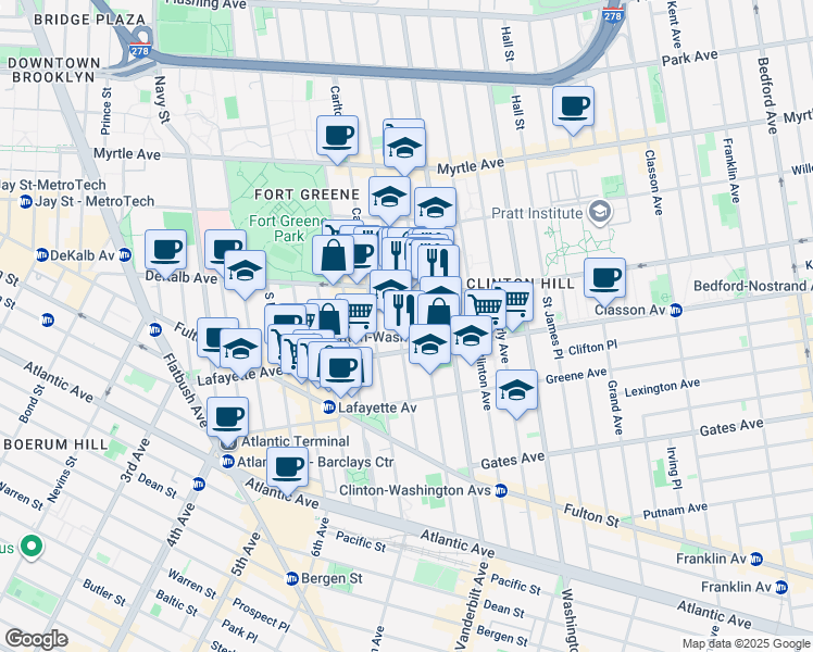 map of restaurants, bars, coffee shops, grocery stores, and more near in Brooklyn