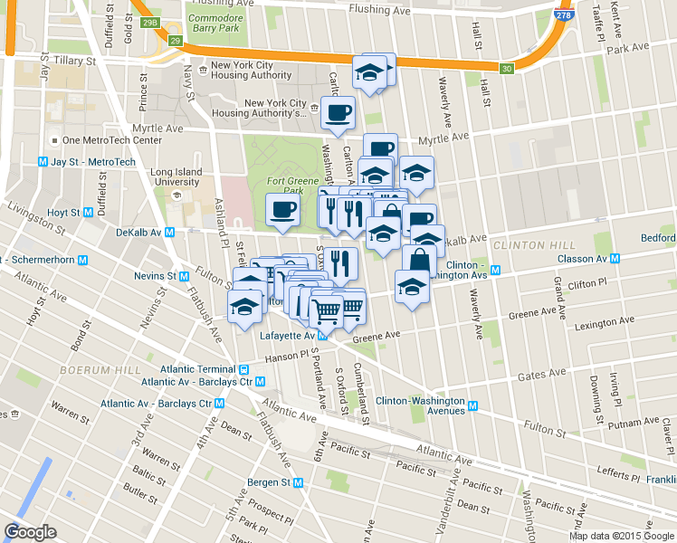map of restaurants, bars, coffee shops, grocery stores, and more near 231 Cumberland Street in Brooklyn