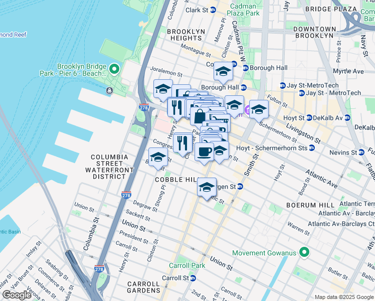 map of restaurants, bars, coffee shops, grocery stores, and more near 236 Clinton Street in Brooklyn