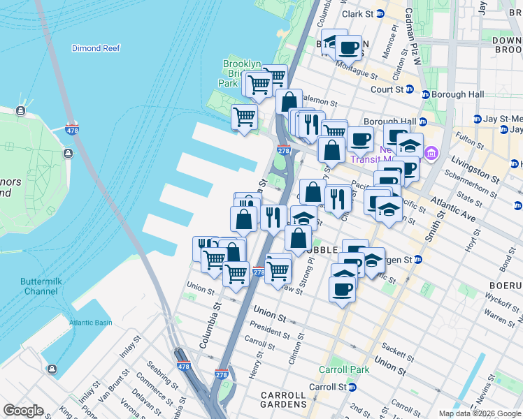 map of restaurants, bars, coffee shops, grocery stores, and more near in Brooklyn