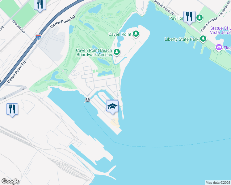 map of restaurants, bars, coffee shops, grocery stores, and more near 1 Intrepid Place in Jersey City