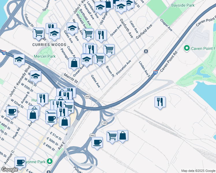 map of restaurants, bars, coffee shops, grocery stores, and more near 220 Princeton Avenue in Jersey City