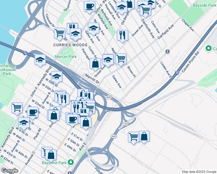 map of restaurants, bars, coffee shops, grocery stores, and more near 4 Catherine Court in Jersey City