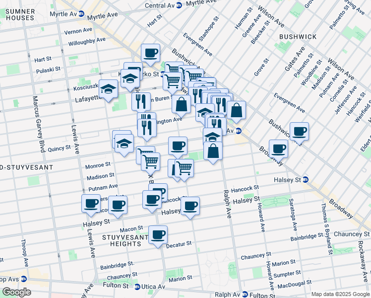 map of restaurants, bars, coffee shops, grocery stores, and more near in Brooklyn