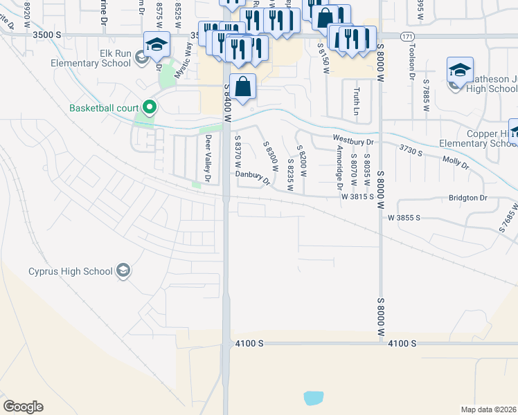 map of restaurants, bars, coffee shops, grocery stores, and more near 8309 Beta Drive in Magna