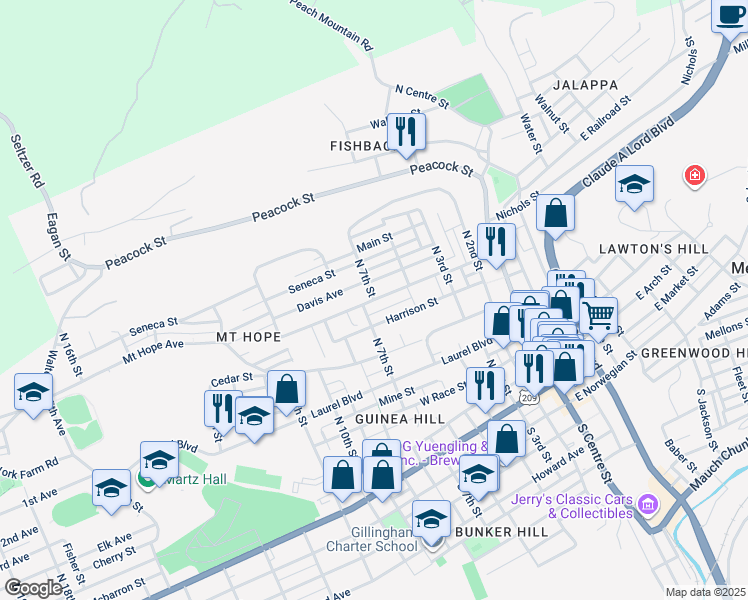 map of restaurants, bars, coffee shops, grocery stores, and more near 701 North 7th Street in Pottsville
