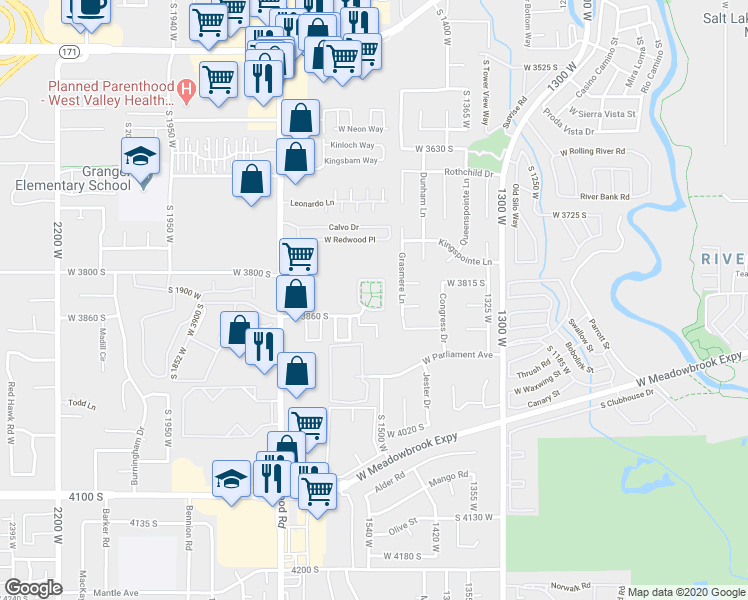map of restaurants, bars, coffee shops, grocery stores, and more near 3809 Clare Drive in West Valley City