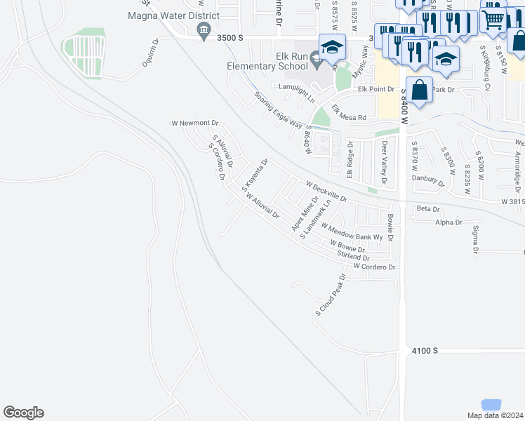 map of restaurants, bars, coffee shops, grocery stores, and more near 3701 Wind Dancer Court West in Magna