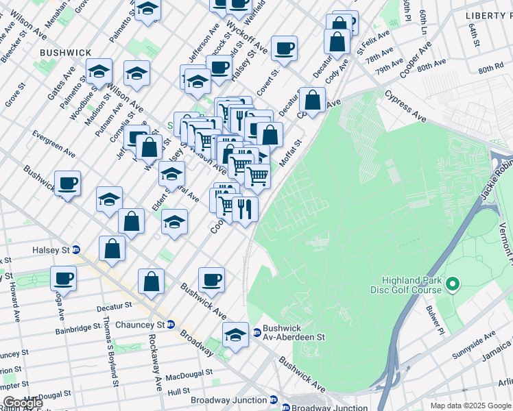 map of restaurants, bars, coffee shops, grocery stores, and more near in Brooklyn