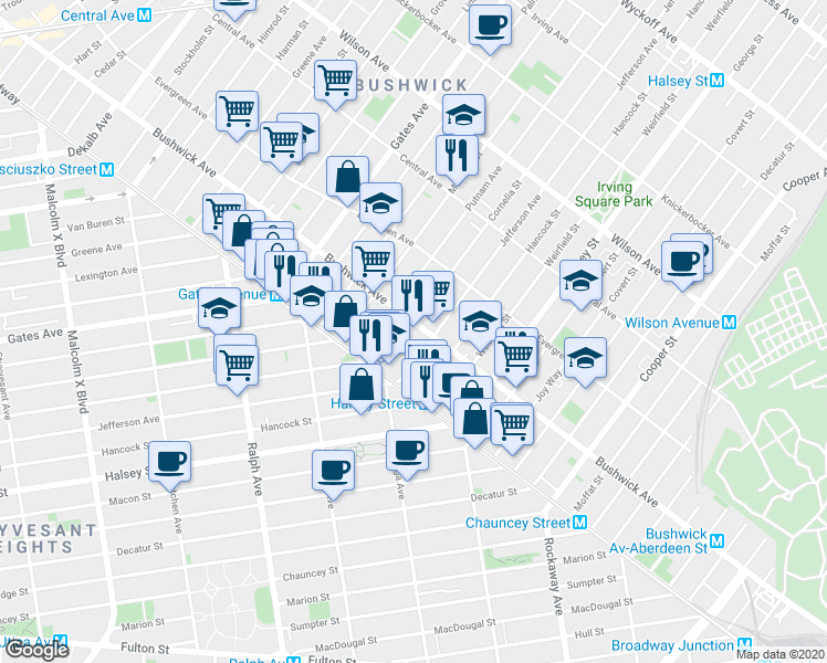 map of restaurants, bars, coffee shops, grocery stores, and more near in Brooklyn
