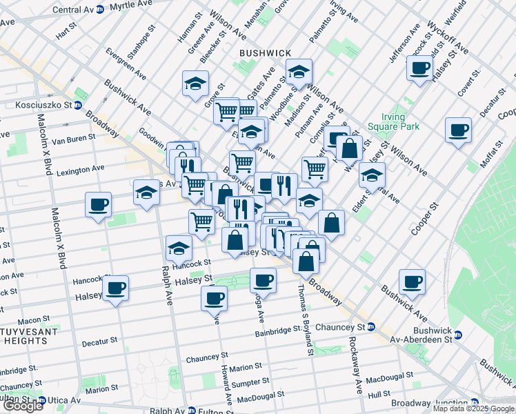 map of restaurants, bars, coffee shops, grocery stores, and more near in Brooklyn