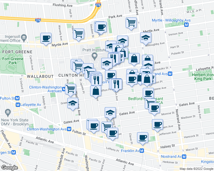 map of restaurants, bars, coffee shops, grocery stores, and more near in Brooklyn