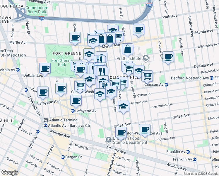 map of restaurants, bars, coffee shops, grocery stores, and more near in Brooklyn