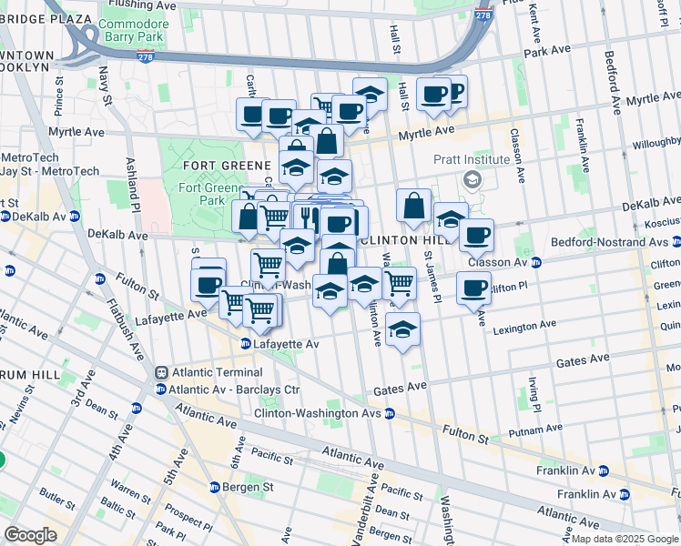 map of restaurants, bars, coffee shops, grocery stores, and more near in Brooklyn