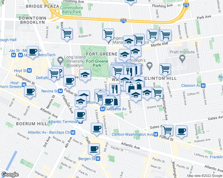 map of restaurants, bars, coffee shops, grocery stores, and more near 231 Cumberland Street in Brooklyn