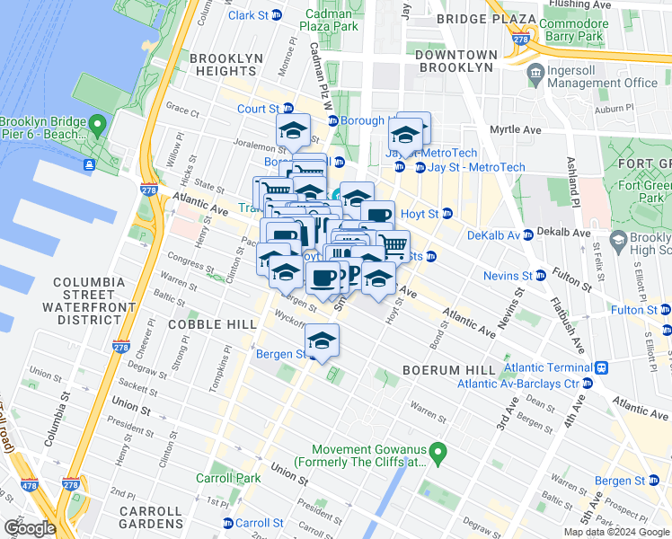map of restaurants, bars, coffee shops, grocery stores, and more near in Brooklyn