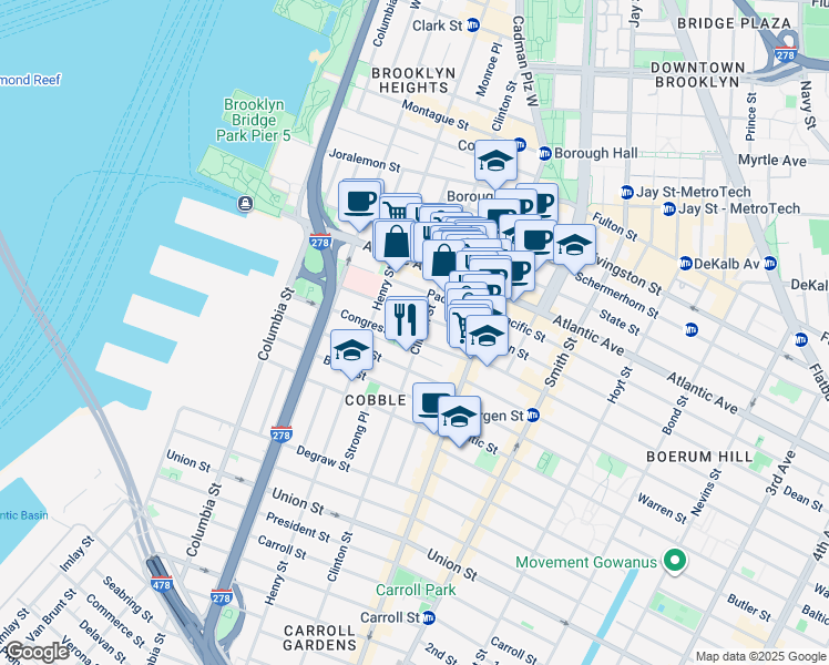 map of restaurants, bars, coffee shops, grocery stores, and more near 236 Clinton Street in Brooklyn