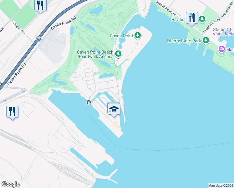 map of restaurants, bars, coffee shops, grocery stores, and more near 1 Intrepid Place in Jersey City