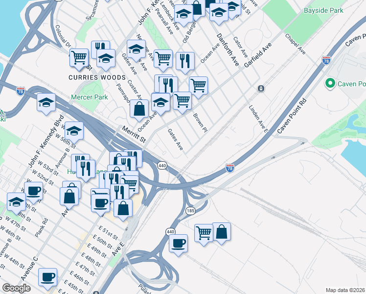 map of restaurants, bars, coffee shops, grocery stores, and more near 25 Seaview Avenue in Jersey City