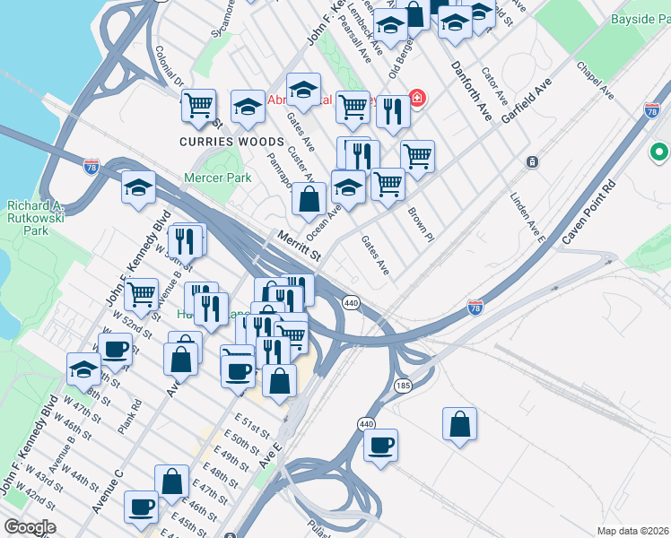 map of restaurants, bars, coffee shops, grocery stores, and more near 11 Catherine Court in Jersey City