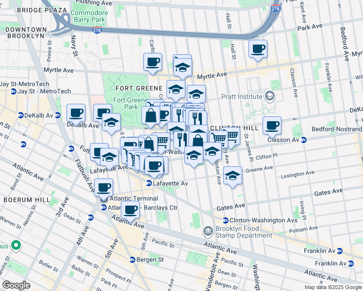 map of restaurants, bars, coffee shops, grocery stores, and more near in Brooklyn