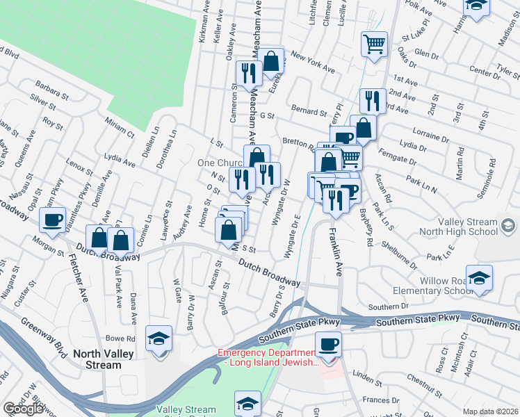 map of restaurants, bars, coffee shops, grocery stores, and more near 1300 P Street in Franklin Square