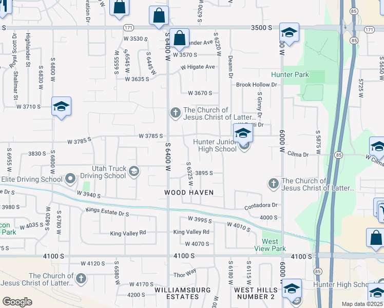 map of restaurants, bars, coffee shops, grocery stores, and more near 3833 South 6325 West in West Valley City