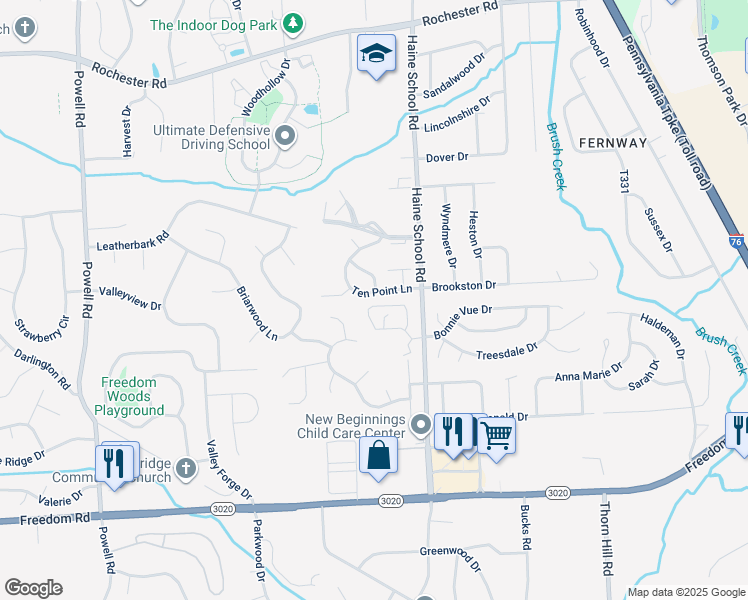 map of restaurants, bars, coffee shops, grocery stores, and more near 537 10 Point Lane in Cranberry Township