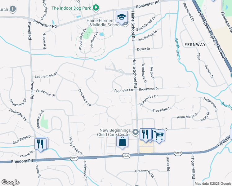 map of restaurants, bars, coffee shops, grocery stores, and more near 549 10 Point Lane in Cranberry Township
