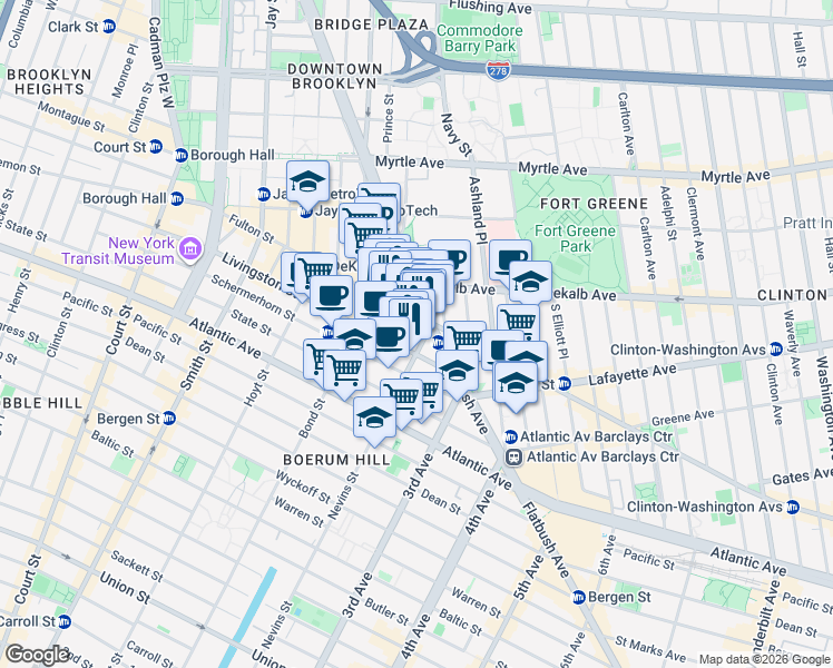 map of restaurants, bars, coffee shops, grocery stores, and more near 10 Nevins Street in Brooklyn