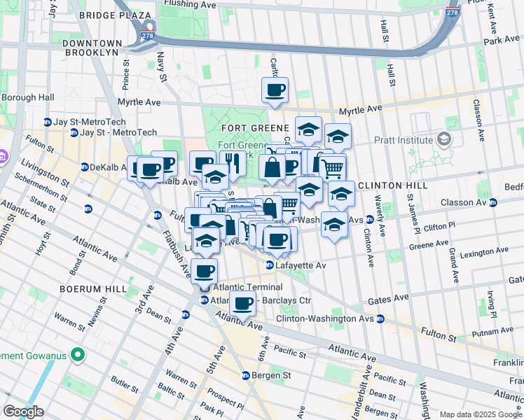 map of restaurants, bars, coffee shops, grocery stores, and more near in Brooklyn