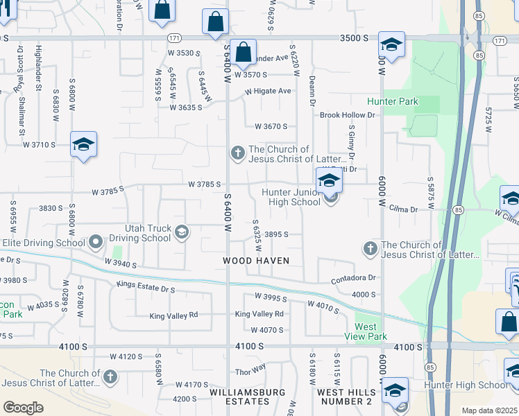 map of restaurants, bars, coffee shops, grocery stores, and more near 3833 South 6325 West in West Valley City