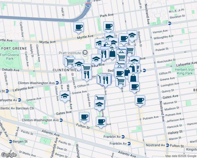 map of restaurants, bars, coffee shops, grocery stores, and more near in Brooklyn